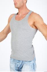 Upper Body Man White Casual Singlet Muscular